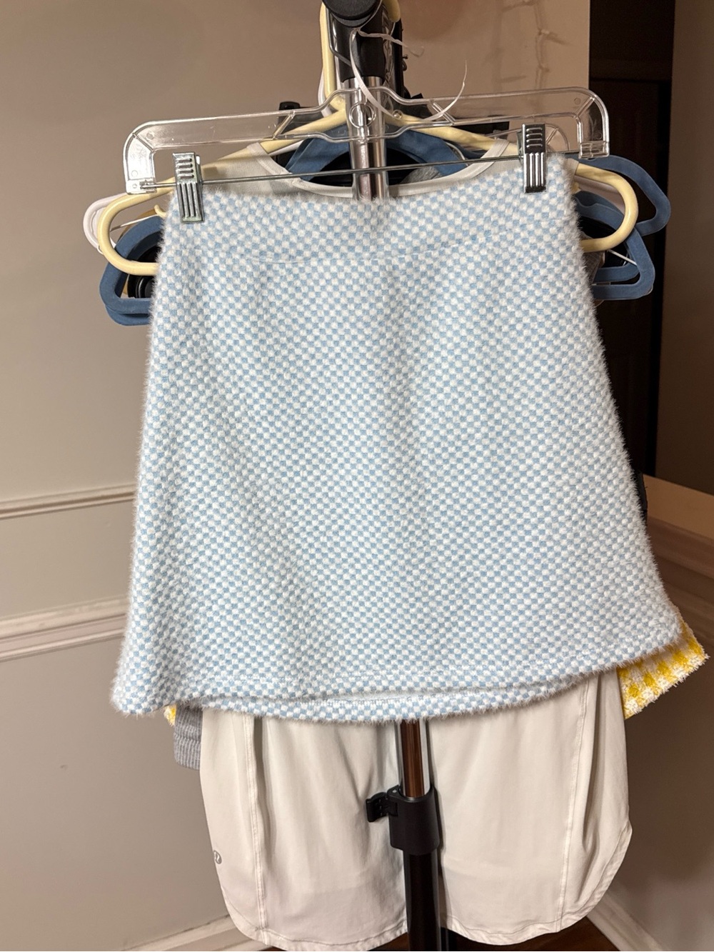 Zara Pale Blue Textured A-Line Mini Skirt